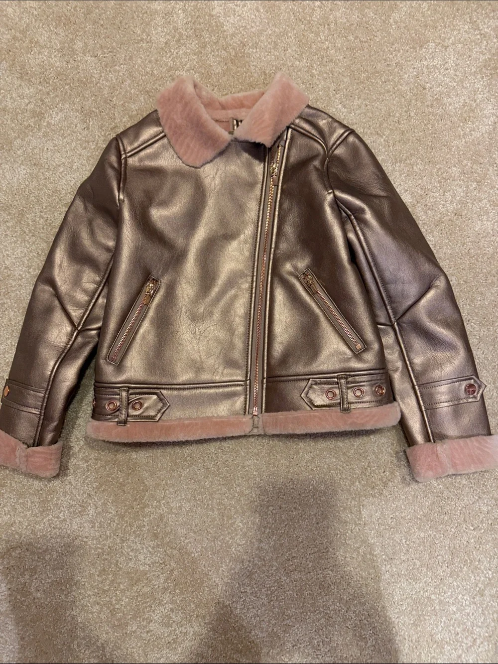Mayoral Metallic Rose Faux-Shearling girls Biker Jacket